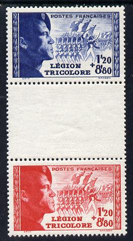France 1942 Tricolour Legion set of 2 in se-tenant gutter pair unmounted mint as SG 769-70, stamps on , stamps on  stamps on militaria