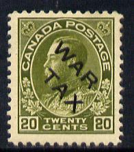 Canada 1915 War Tax overprint on KG5 20c olive-green very lightly mounted mint SG 226, stamps on , stamps on  stamps on , stamps on  stamps on  kg5 , stamps on  stamps on  ww1 , stamps on  stamps on 
