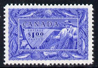 Canada 1951 Fisherman $1 ultramarine unmounted mint, SG 433, stamps on , stamps on  kg6 , stamps on  fish, stamps on fishing