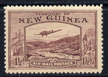 New Guinea 1939 Junkers G.31F over Bulolo Goldfields 1.5d claret mounted mint SG 214, stamps on , stamps on  kg6 , stamps on gold, stamps on aviation