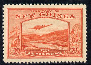 New Guinea 1939 Junkers G.31F over Bulolo Goldfields 2d vermilion mounted mint SG 215, stamps on , stamps on  kg6 , stamps on gold, stamps on aviation