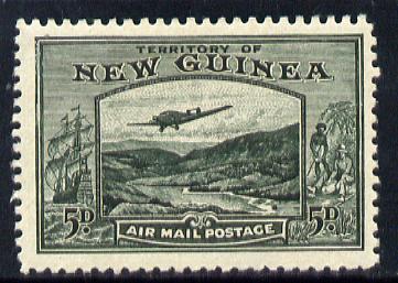 New Guinea 1939 Junkers G.31F over Bulolo Goldfields 5d deep green mounted mint SG 218, stamps on , stamps on  stamps on , stamps on  stamps on  kg6 , stamps on  stamps on gold, stamps on  stamps on aviation