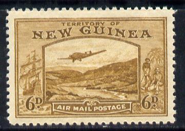 New Guinea 1939 Junkers G.31F over Bulolo Goldfields 6d bistre-brown mounted mint SG 219, stamps on , stamps on  stamps on , stamps on  stamps on  kg6 , stamps on  stamps on gold, stamps on  stamps on aviation