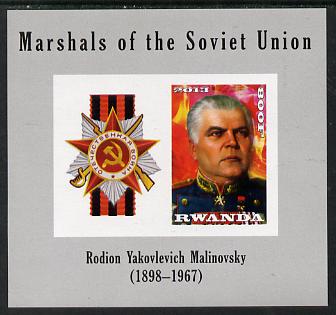 Rwanda 2013 Marshals of the Soviet Union - Rodion Yakovleyich Malinovsky imperf sheetlet containing 1 value & label unmounted mint, stamps on , stamps on  stamps on personalities, stamps on  stamps on constitutions, stamps on  stamps on medals, stamps on  stamps on militaria