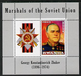 Rwanda 2013 Marshals of the Soviet Union - Georgy Konstantinovich Zhukov perf sheetlet containing 1 value & label unmounted mint, stamps on , stamps on  stamps on personalities, stamps on  stamps on constitutions, stamps on  stamps on medals, stamps on  stamps on militaria