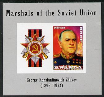 Rwanda 2013 Marshals of the Soviet Union - Georgy Konstantinovich Zhukov imperf sheetlet containing 1 value & label unmounted mint, stamps on personalities, stamps on constitutions, stamps on medals, stamps on militaria