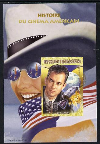 Madagascar 1999 History of American Cinema - Tom Hanks imperf m/sheet unmounted mint. Note this item is privately produced and is offered purely on its thematic appeal , stamps on , stamps on  stamps on personalities, stamps on  stamps on films, stamps on  stamps on cinema, stamps on  stamps on entertainments, stamps on  stamps on movies, stamps on  stamps on space