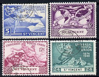 St Vincent 1949 KG6 75th Anniversary of Universal Postal Union set of 4 cds used, SG 178-81, stamps on , stamps on  stamps on , stamps on  stamps on  kg6 , stamps on  stamps on  upu , stamps on  stamps on 