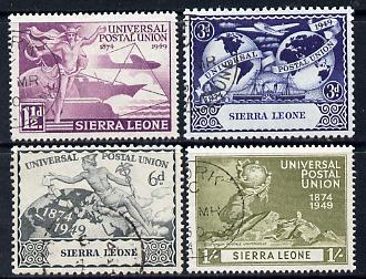 Sierra Leone 1949 KG6 75th Anniversary of Universal Postal Union set of 4 cds used SG 205-208, stamps on , stamps on  stamps on , stamps on  stamps on  kg6 , stamps on  stamps on  upu , stamps on  stamps on 