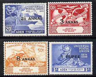 Aden - Kathiri 1949 KG6 75th Anniversary of Universal Postal Union set of 4 unmounted mint, SG 16-19, stamps on , stamps on  stamps on , stamps on  stamps on  kg6 , stamps on  stamps on  upu , stamps on  stamps on 