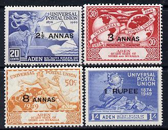 Aden - Qu'aiti 1949 KG6 75th Anniversary of Universal Postal Union set of 4 unmounted mint, SG 16-19, stamps on , stamps on  stamps on , stamps on  stamps on  kg6 , stamps on  stamps on  upu , stamps on  stamps on 