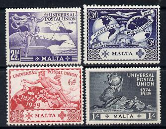 Malta 1949 KG6 75th Anniversary of Universal Postal Union set of 4 unmounted mint, SG 251-4, stamps on , stamps on  kg6 , stamps on  upu , stamps on 