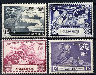 Gambia 1949 KG6 75th Anniversary of Universal Postal Union set of 4 cds used SG166-9, stamps on , stamps on  kg6 , stamps on  upu , stamps on 