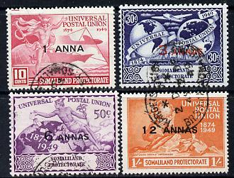 Somaliland 1949 KG6 75th Anniversary of Universal Postal Union set of 4 cds used SG 121-24, stamps on , stamps on  stamps on , stamps on  stamps on  kg6 , stamps on  stamps on  upu , stamps on  stamps on 