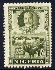 Nigeria 1936 KG5 Pictorial 1s sage-green mounted mint, SG 40, stamps on , stamps on  kg5 , stamps on cattle, stamps on farming