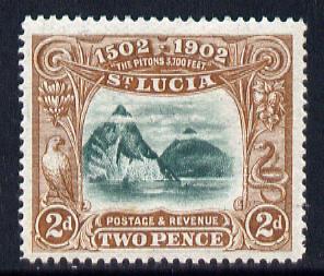St Lucia 1902 400th Anniversary of Discovery by Columbus 2d mounted mint, SG 63, stamps on , stamps on  ke7 , stamps on columbus, stamps on explorers, stamps on mountains