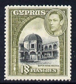 Cyprus 1938-51 KG6 Buyuk Khan 18pi black & olive-green mounted mint, SG 160, stamps on , stamps on  stamps on , stamps on  stamps on  kg6 , stamps on  stamps on 
