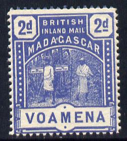 Madagascar 1895 British Inland Mail 2d blue unmounted mint, light gum creases SG 57, stamps on , stamps on  stamps on postal, stamps on  stamps on running