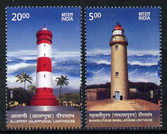 India 2012 Lighthouses set of 2 unmounted mint, stamps on lighthouses