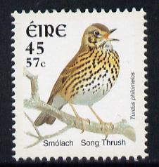 Ireland 2001 Birds Dual Currency - Song Thrush 45p/75c unmounted mint SG 1428, stamps on birds, stamps on thrush