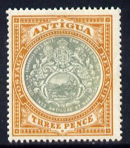 Antigua 1903-07 Crown CC Badge 3d grey-green & orange-brown mounted mint SG 35, stamps on , stamps on  stamps on , stamps on  stamps on  ke7 , stamps on  stamps on badge, stamps on  stamps on 