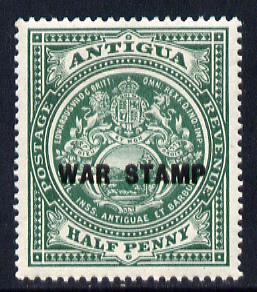 Antigua 1916-17 War Tax 1/2d green (black overprint) mounted mint SG 52, stamps on , stamps on  stamps on , stamps on  stamps on  kg5 , stamps on  stamps on badge, stamps on  stamps on  ww1 , stamps on  stamps on 