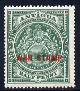 Antigua 1916-17 War Tax 1/2d green (red overprint) mounted mint SG 53, stamps on , stamps on  kg5 , stamps on badge, stamps on  ww1 , stamps on 
