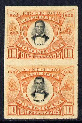 Dominican Republic 1902 400th Anniversary 10c imperforate pair unmounted mint as SG128, stamps on , stamps on  stamps on dominican republic 1902 400th anniversary 10c imperforate pair unmounted mint as sg128