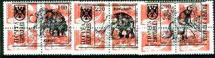 Ykpanha 1993 Prehistoric Animals #2 opt set of 3 values, each design opt'd on  block of 4 Russian defs unmounted mint, stamps on dinosaurs