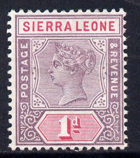 Sierra Leone 1896-97 QV Key Plate Crown CA 1d mauve & carmine mounted mint SG 42, stamps on , stamps on  stamps on , stamps on  stamps on  qv , stamps on  stamps on 