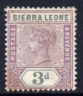 Sierra Leone 1896-97 QV Key Plate Crown CA 3d mauve & slate mounted mint SG 46, stamps on , stamps on  qv , stamps on 