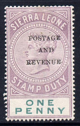 Sierra Leone 1897 QV Postage & Revenue opt'd on 1d purple & green mounted mint SG 54, stamps on , stamps on  stamps on , stamps on  stamps on  qv , stamps on  stamps on 