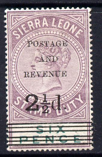 Sierra Leone 1897 QV 2.5d on 6d purple & green mounted mint SG 59, stamps on , stamps on  stamps on , stamps on  stamps on  qv , stamps on  stamps on 