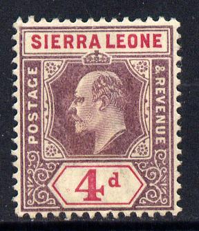 Sierra Leone 1903 KE7 Crown CA 4d purple & rosine mounted mint SG 79, stamps on , stamps on  stamps on , stamps on  stamps on  ke7 , stamps on  stamps on 