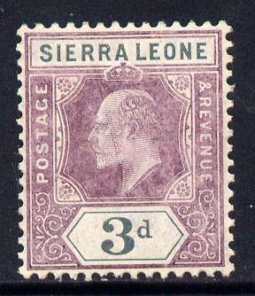 Sierra Leone 1904-05 KE7 MCA 3d purple & grey mounted mint SG 91, stamps on , stamps on  stamps on , stamps on  stamps on  ke7 , stamps on  stamps on 