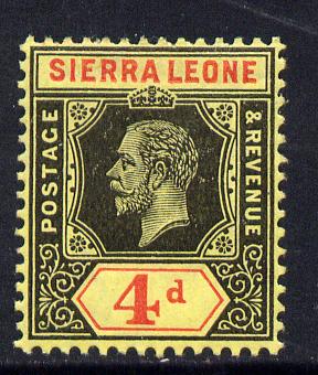 Sierra Leone 1912-21 KG5 MCA 4d black & red on yellow mounted mint SG 117, stamps on , stamps on  stamps on , stamps on  stamps on  kg5 , stamps on  stamps on 