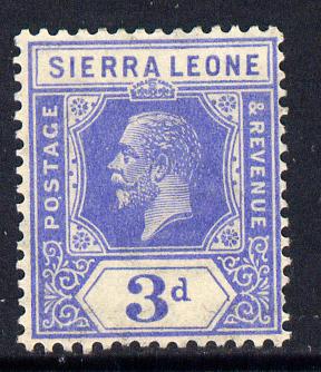 Sierra Leone 1921-27 KG5 Script CA 3d bright blue mounted mint SG 136, stamps on , stamps on  stamps on , stamps on  stamps on  kg5 , stamps on  stamps on 