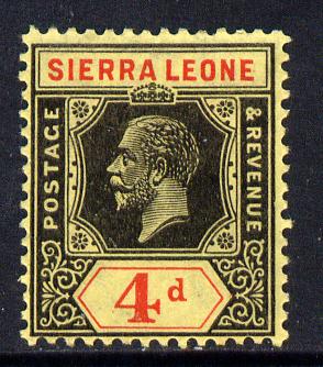 Sierra Leone 1921-27 KG5 Script CA 4d black & red on yellow mounted mint SG 137, stamps on , stamps on  stamps on , stamps on  stamps on  kg5 , stamps on  stamps on 