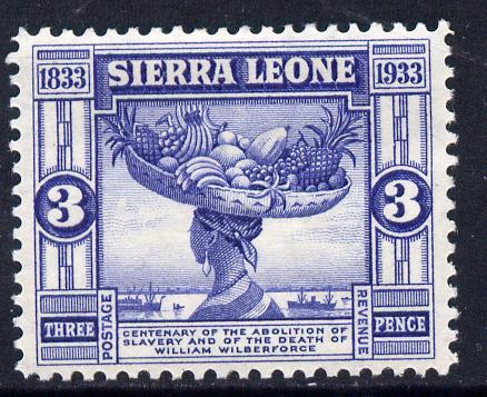 Sierra Leone 1933 KG5 Wilberforce & Abolition of Slavery 3d blue mounted mint SG 172, stamps on , stamps on  stamps on , stamps on  stamps on  kg5 , stamps on  stamps on slavery, stamps on  stamps on fruit