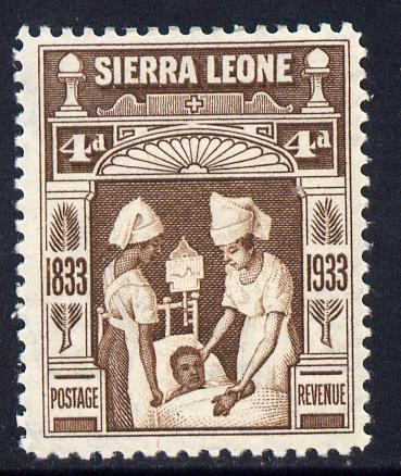 Sierra Leone 1933 KG5 Wilberforce & Abolition of Slavery 4d brown mounted mint SG 173, stamps on , stamps on  kg5 , stamps on slavery, stamps on medical