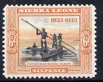 Sierra Leone 1933 KG5 Wilberforce & Abolition of Slavery 6d black & brown-orange mounted mint SG 175, stamps on , stamps on  kg5 , stamps on slavery, stamps on ships, stamps on 