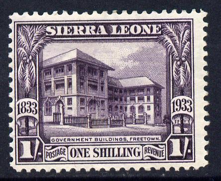 Sierra Leone 1933 KG5 Wilberforce & Abolition of Slavery 1s violet mounted mint SG 176, stamps on , stamps on  stamps on , stamps on  stamps on  kg5 , stamps on  stamps on slavery, stamps on  stamps on buildings