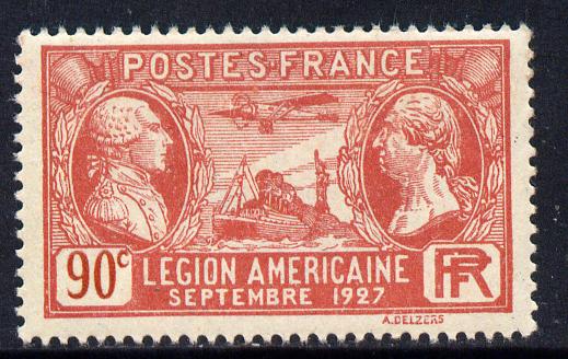 France 1927 Visit of American Legion 90c red unmounted mint SG 458, stamps on , stamps on  stamps on americana, stamps on  stamps on aviation, stamps on  stamps on lindbergh