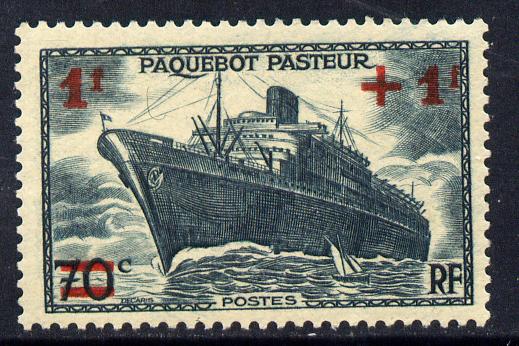 France 1941 Seamens Dependents Relief Fund 1f+1f on 70c dark blue-green unmounted mint SG 707, stamps on ships