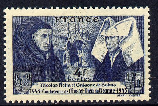 France 1943 500th Anniversary of Beaune Hospital 4f blue unmounted mint SG 787, stamps on medical