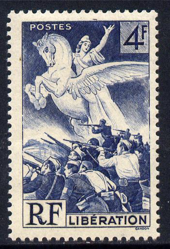 France 1945 Liberation 4f blue unmounted mint SG 901, stamps on , stamps on  stamps on horses