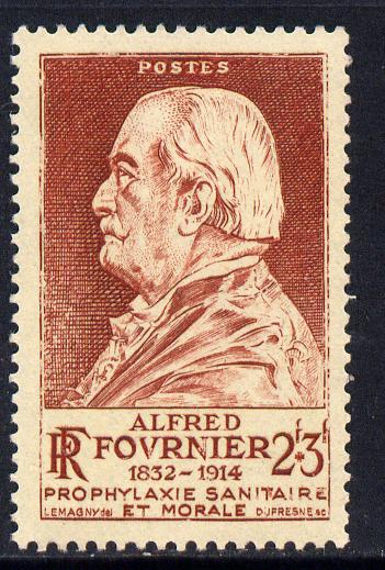 France 19446 Alfred Fournier (dermatologist) 2f+3f brown-lake unmounted mint SG 960, stamps on , stamps on  stamps on personalities, stamps on  stamps on science, stamps on  stamps on medical