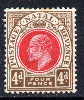 Natal 1902-03 KE7 Crown CA Postage-Revenue 4d carmine & cinnamon mounted mint SG 133, stamps on , stamps on  stamps on , stamps on  stamps on  ke7 , stamps on  stamps on 
