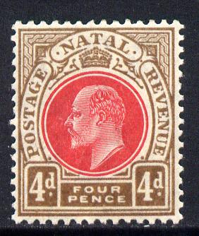 Natal 1904-08 KE7 MCA Postage-Revenue 4d carmine & cinnamon mounted mint SG 152, stamps on , stamps on  stamps on , stamps on  stamps on  ke7 , stamps on  stamps on 