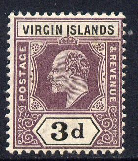 British Virgin Islands 1904 KE7 MCA 3d purple & black mounted mint SG 58, stamps on , stamps on  ke7 , stamps on 